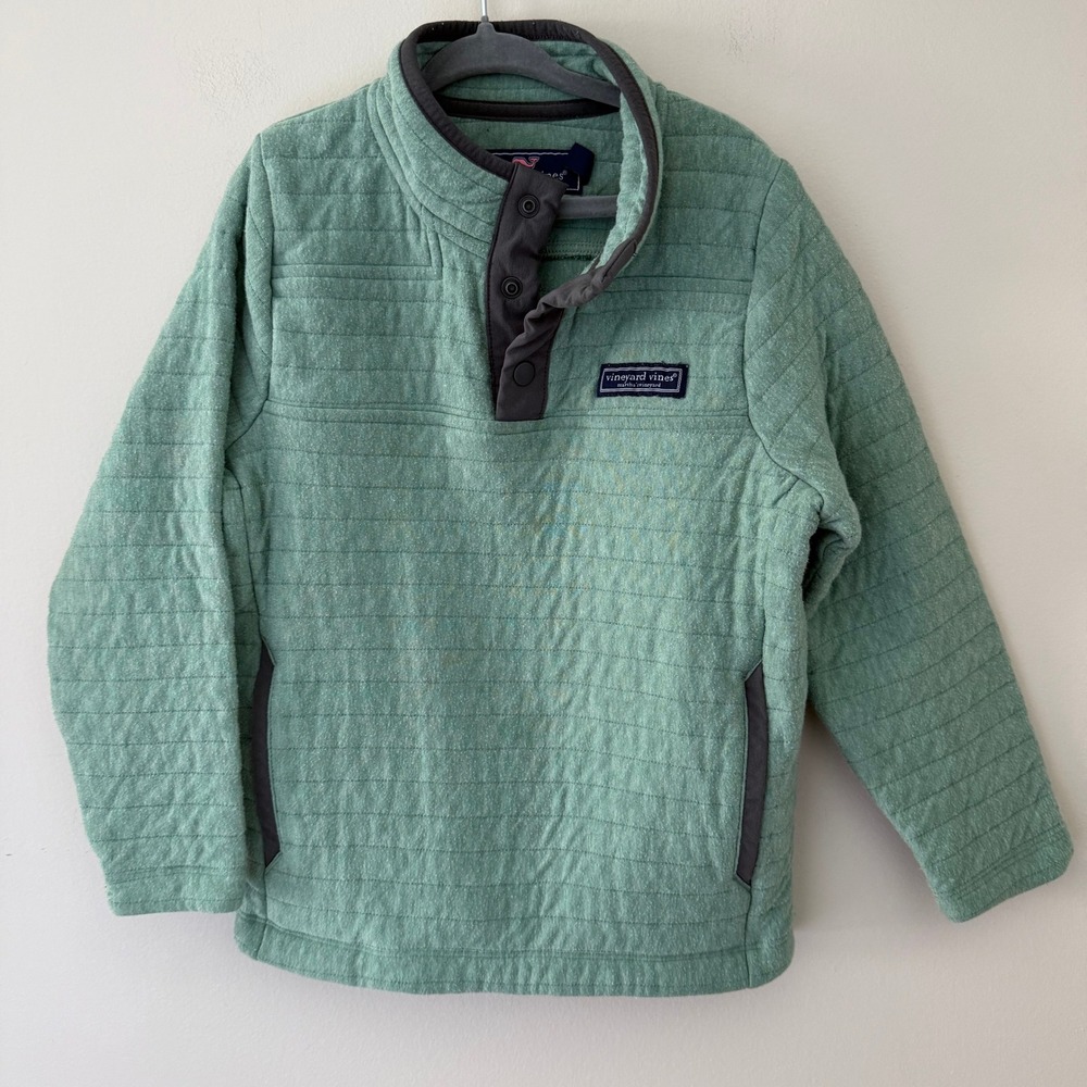 Vineyard Vines Boys Quilted Shep Shirt Seafoam Green Snap Pullover Size 5‎